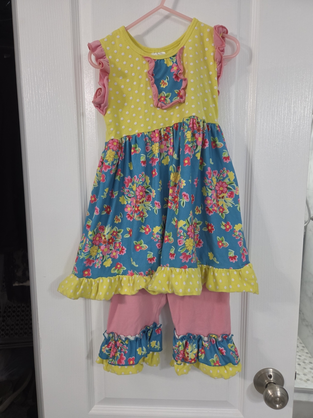 Girls Floral Long Shirt & Shorts Set - Yellow, Teal, Pink